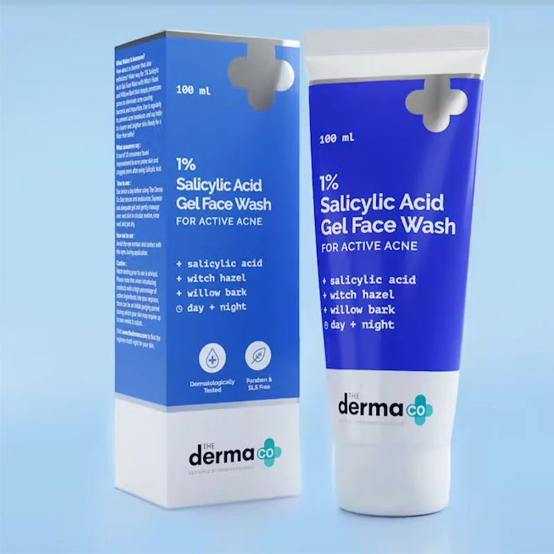 The Derma Co 1% Salicylic Acid Gel Daily Face Wash with Salicylic Acid, Witch Hazel & Willow Black for Active Acne